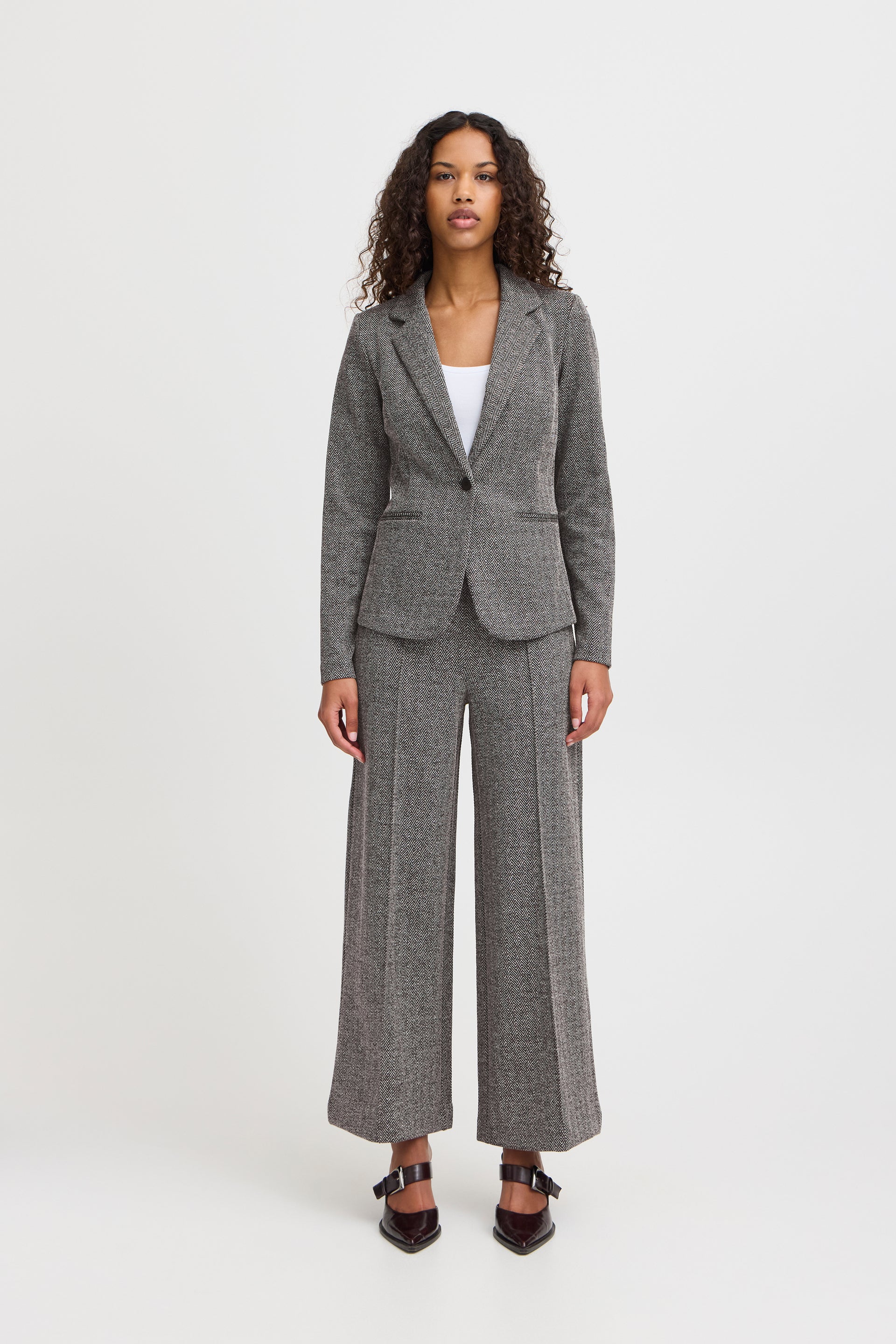 KATE JACQUARD BLAZER-BLACK/WHITE HERRINGBONE