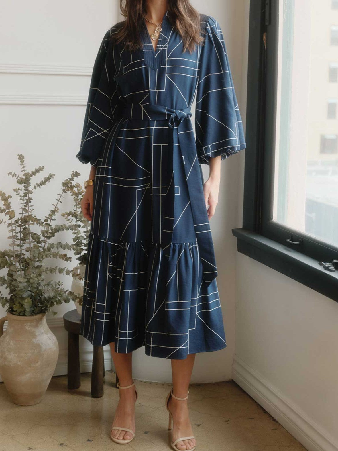 EMMA ABSTRACT DRESS-NAVY
