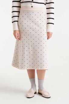 ARIA MIDI SKIRT-TAUPE W/BLACK POLKA DOTS
