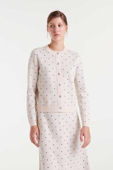 EMILY CARDIGAN-TAUPE/BLACK POLKA DOTS