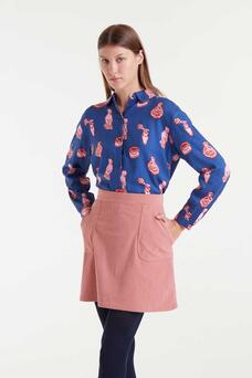PENELOPE SHIRT W/PINK PORCELAIN PATTERN-NAVY