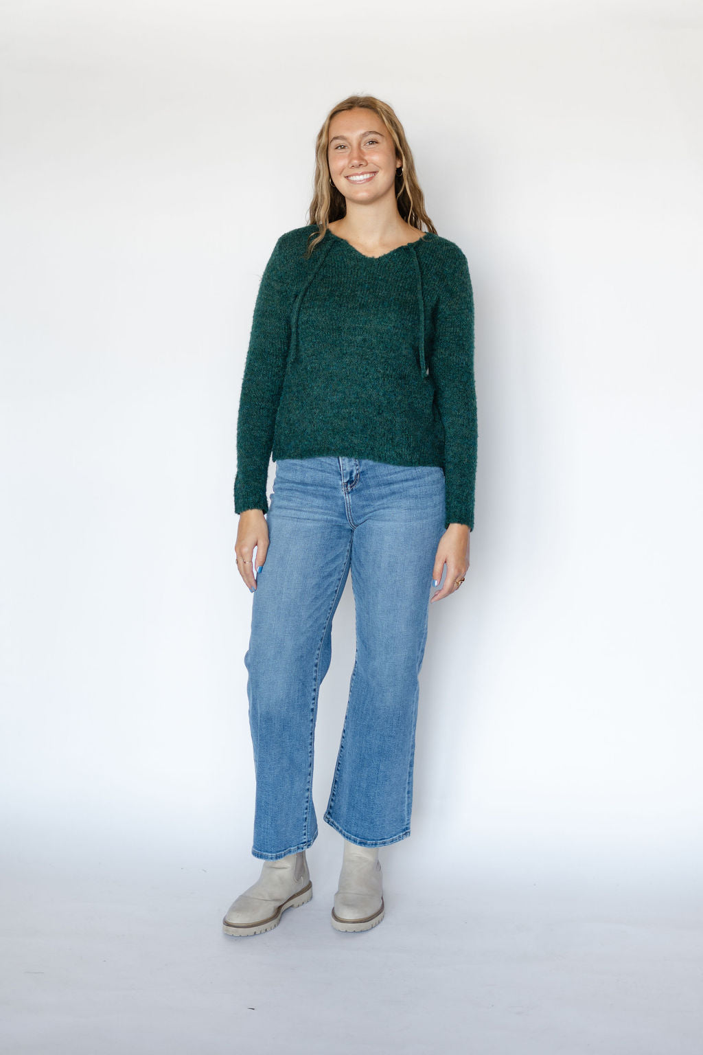 BRIELLE SWEATER WITH TIE-GREEN