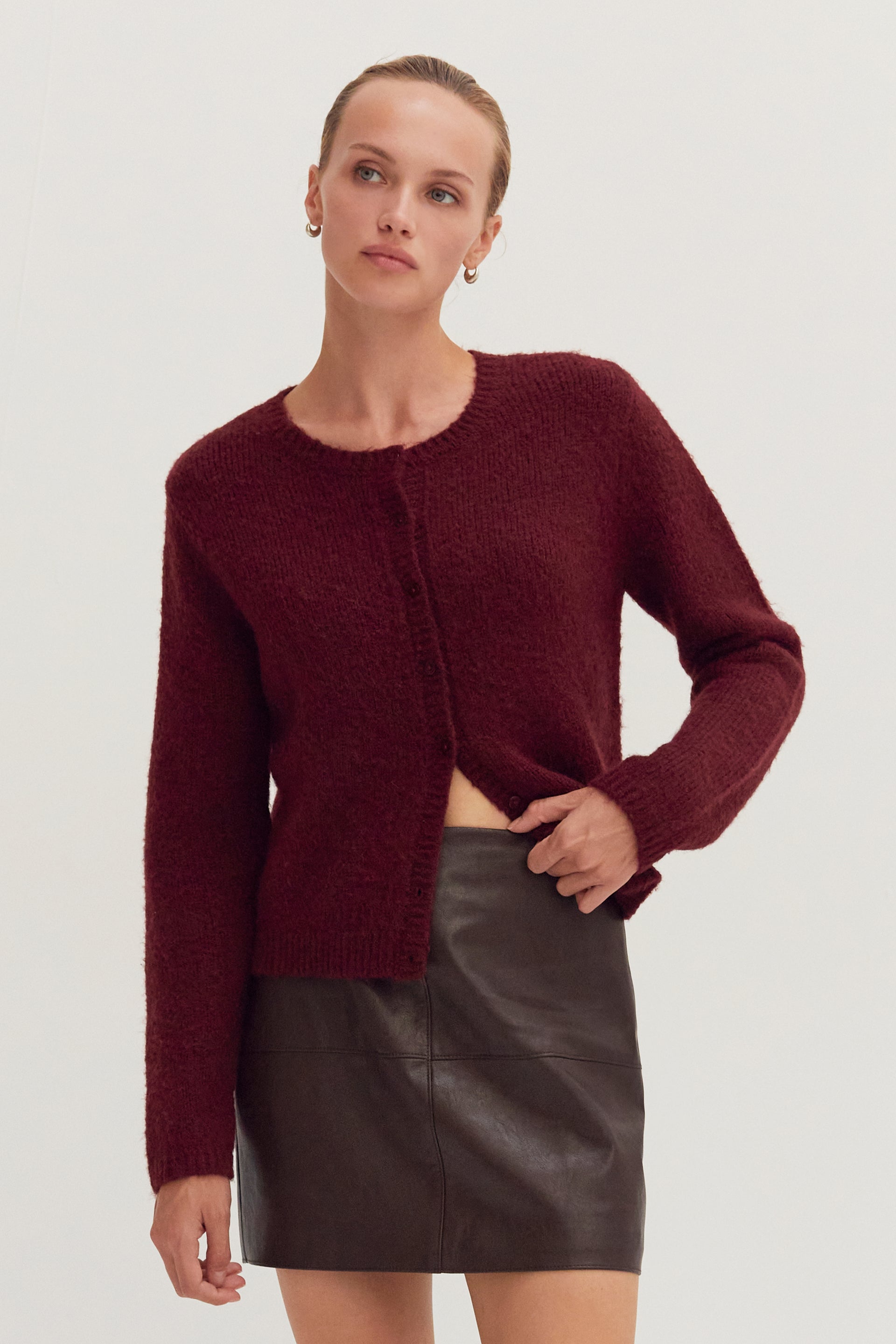 ELIZA BUTTON DOWN CARDIGAN-CABERNET