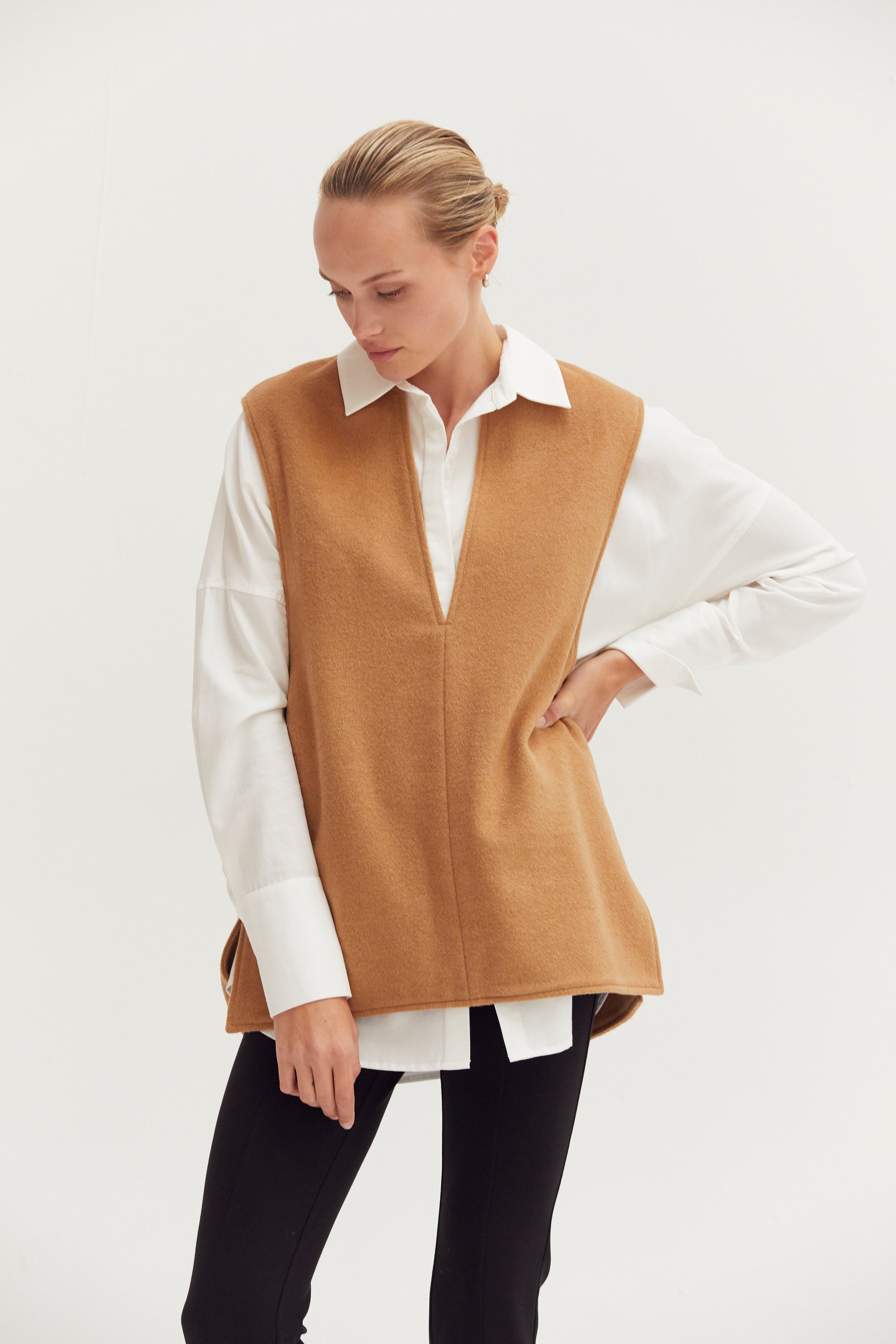 TORY WOOL BLEND VEST-CAMEL