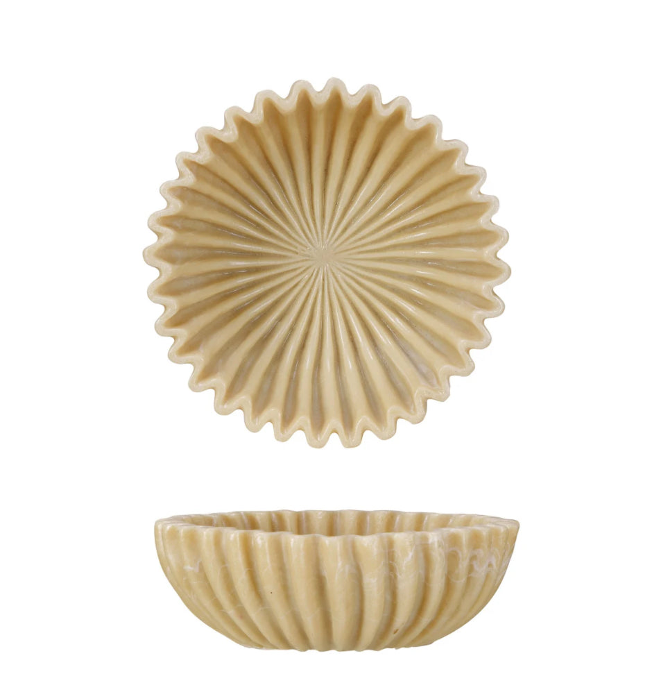 DECORATIVE RESIN PLEATED BEIGE BOWL