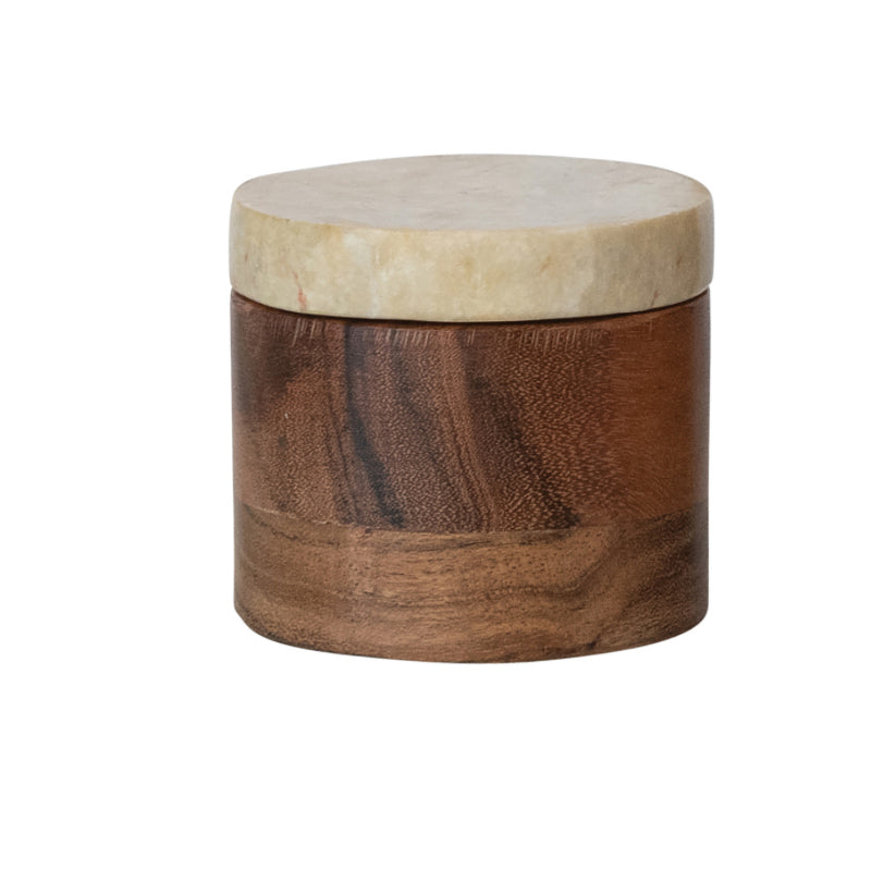 ACACIA WOOD CONTAINER W/MARBLE LID