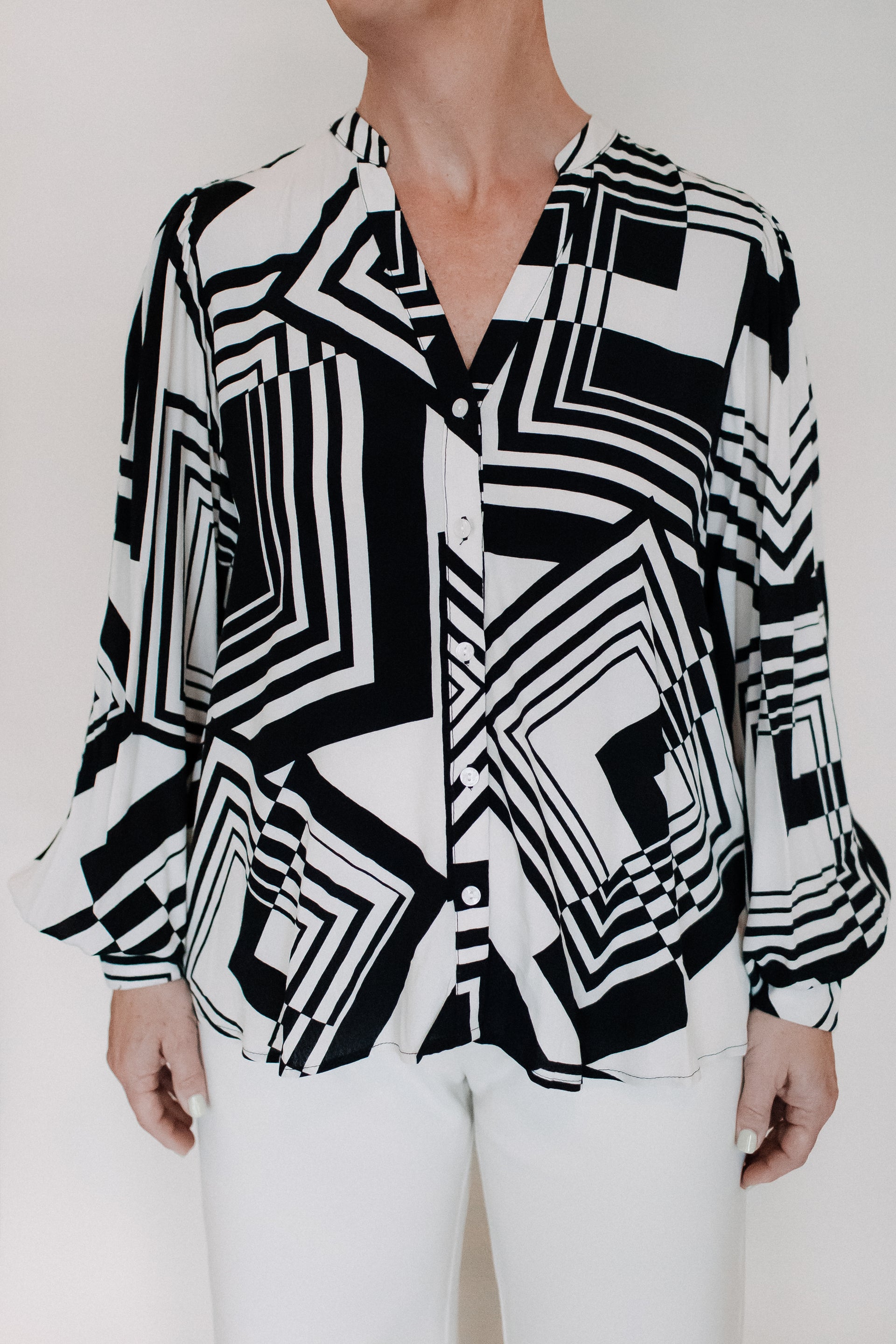 APRICOT GRAPHIC SQUARES OPEN COLLAR SHIRT