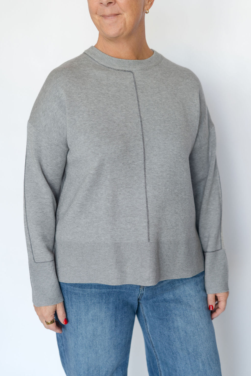 BALLIA LONG SLEEVE PULLOVER TOP-GREY MELANGE