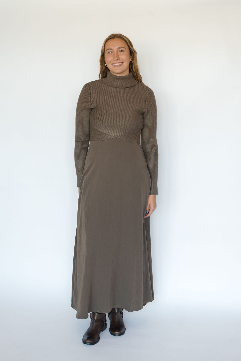 BROOKS DRESS AND SWEATER 2 PIECE SET-BROWN