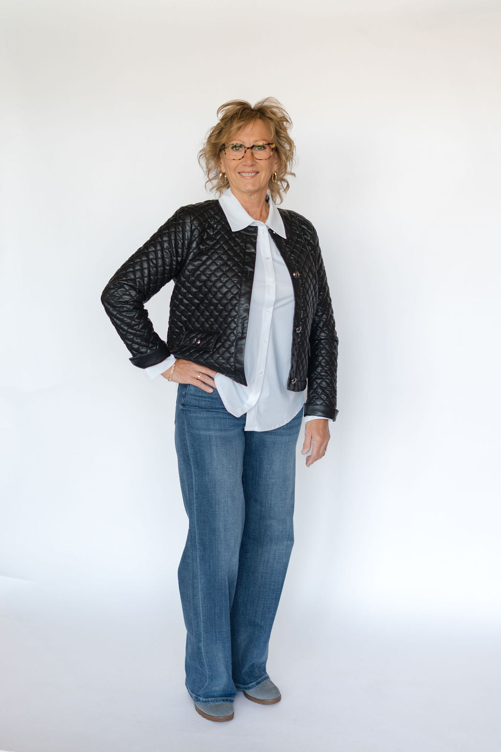 AURELLE QUILTED VEGAN LEATHER JACKET-BLACK