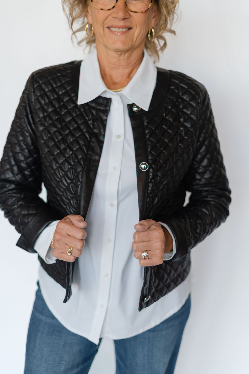 AURELLE QUILTED VEGAN LEATHER JACKET-BLACK