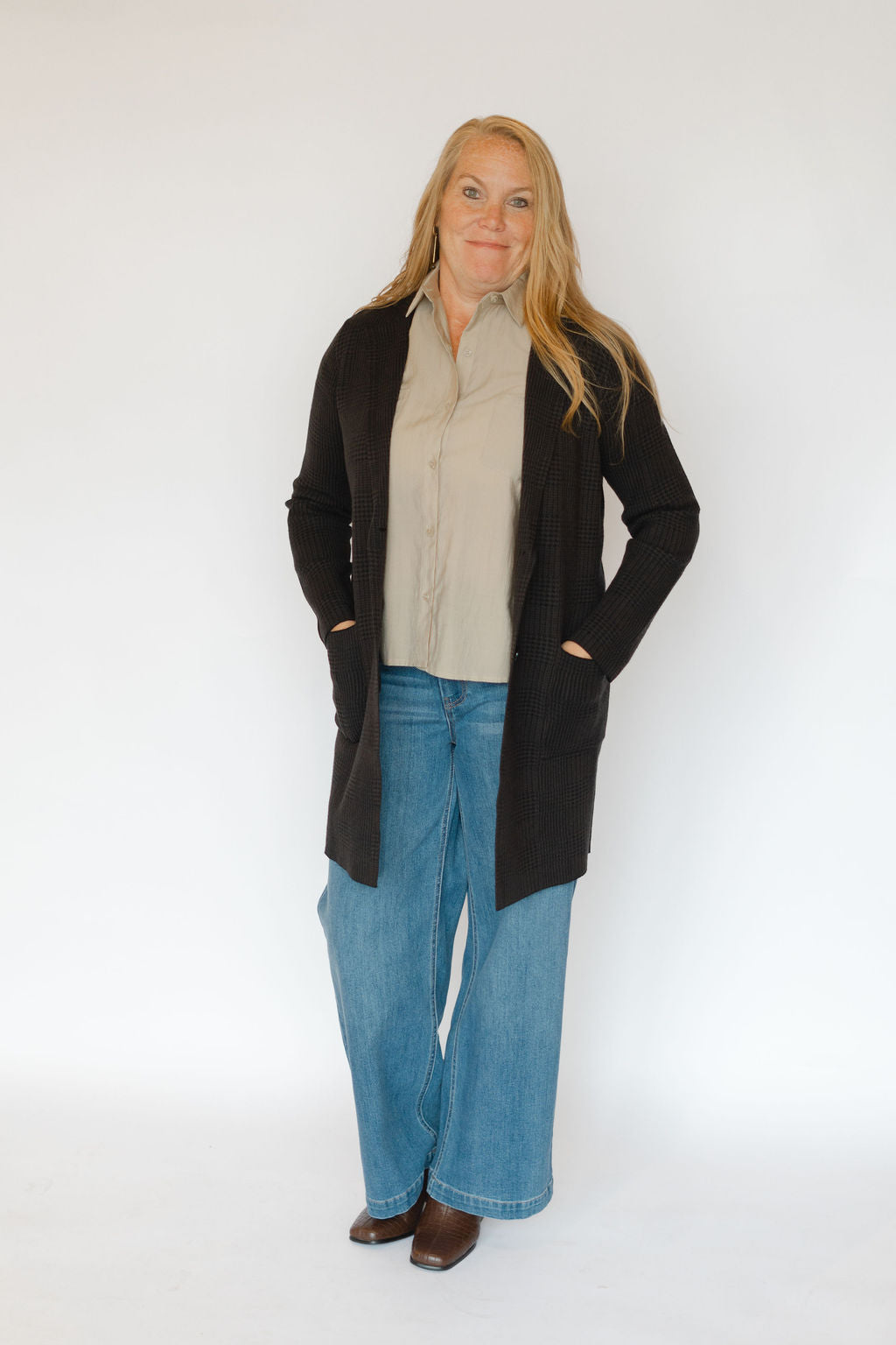 LINA SWEATER CAR COAT-DOUBLE ESPRESSO/BLACK