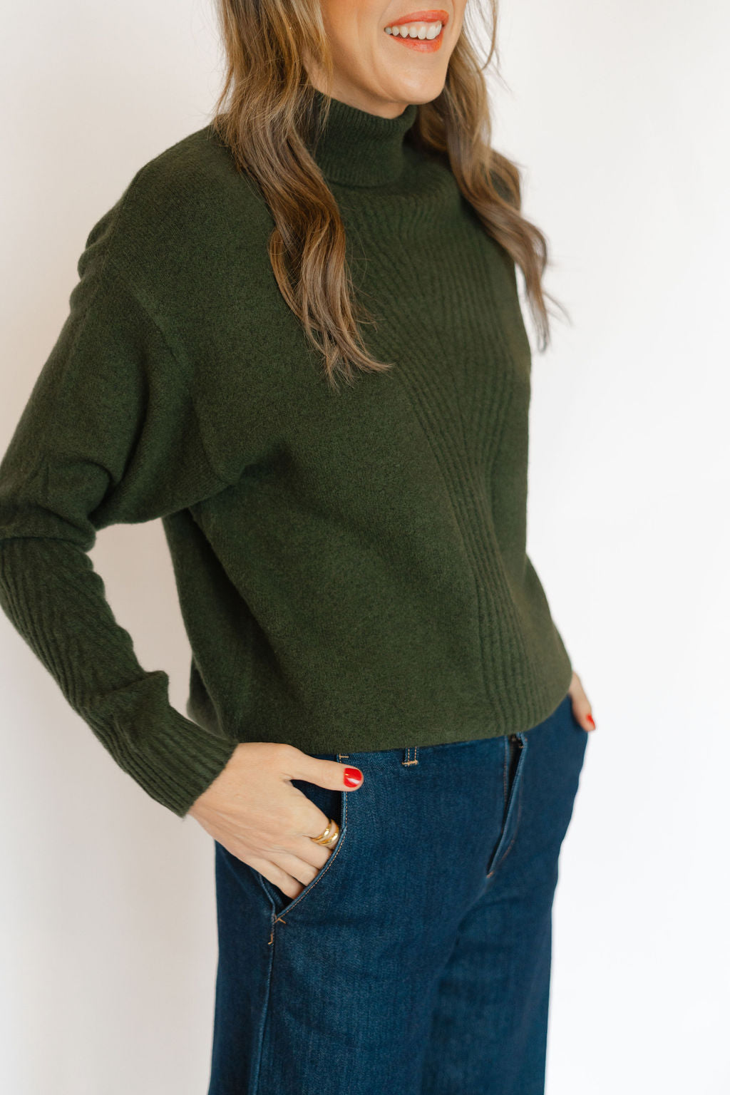 DASILA LONG SLEEVE TURTLENECK SWEATER-RIFLE GREEN