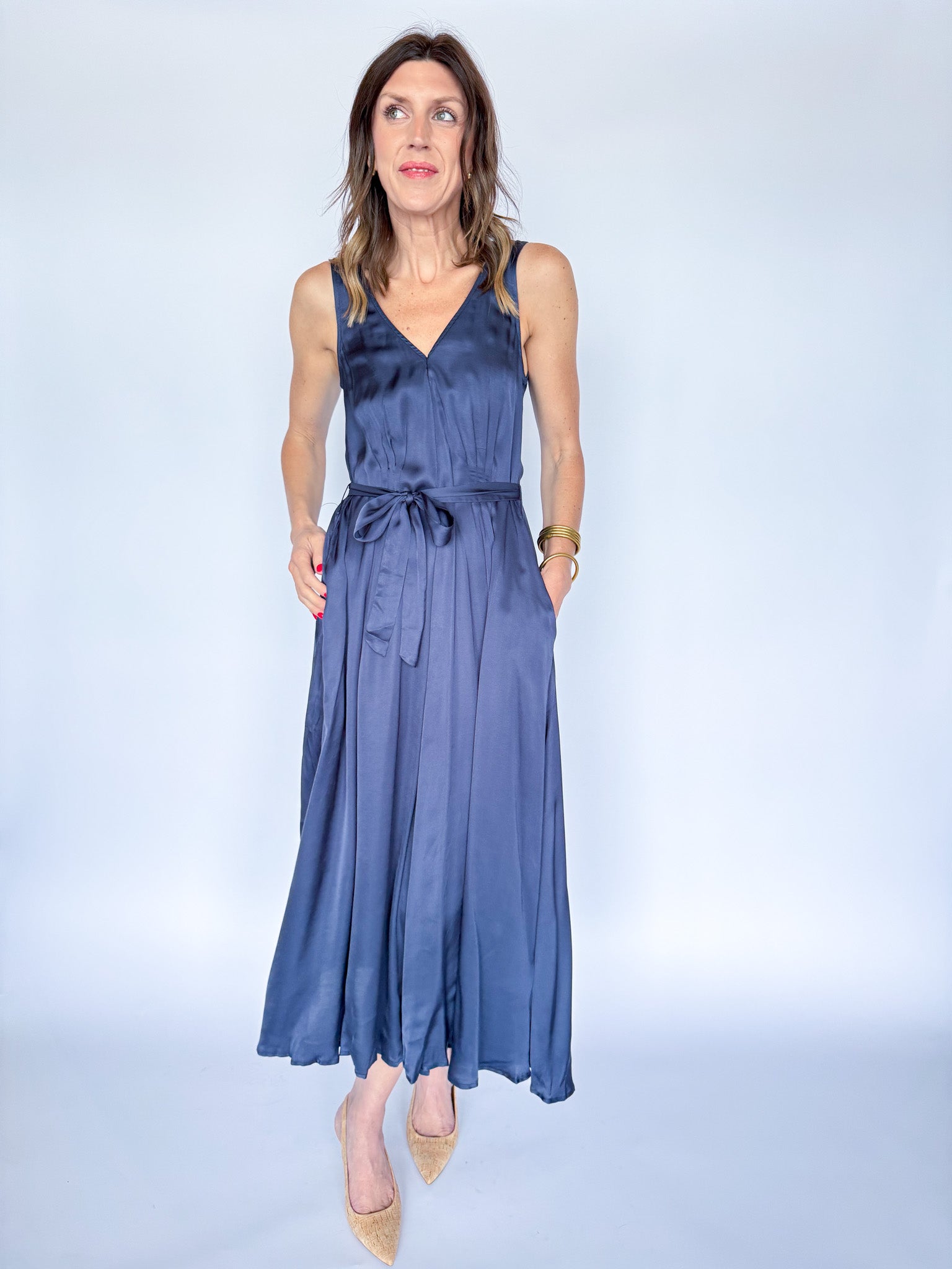 SLEEVELESS MIDI DRESS ACHOUAK-BLUE MARINE