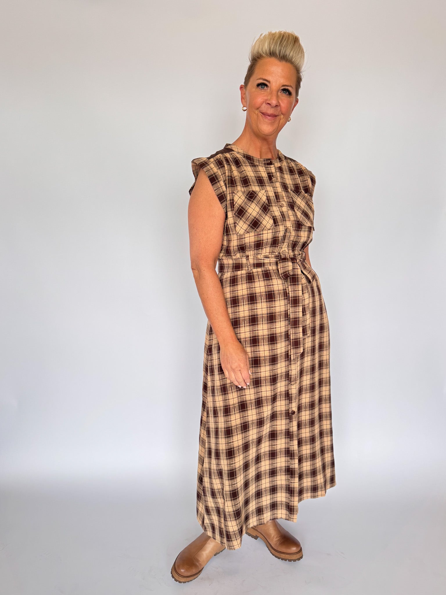 CLAIRE DRESS-BROWN PLAID