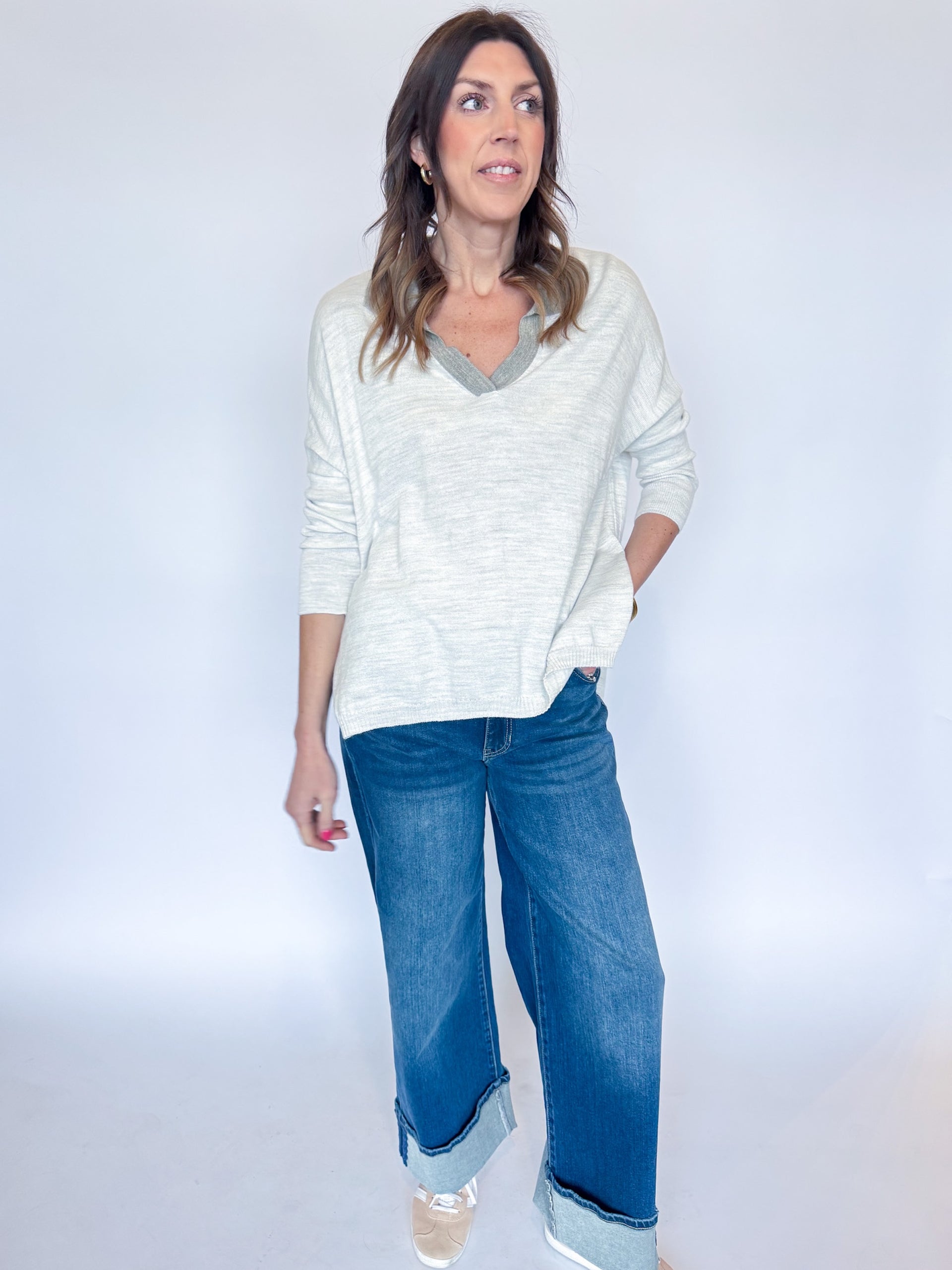 CATALINA POLO SWEATER-DRIFTWOOD + SEA SALT PETITE