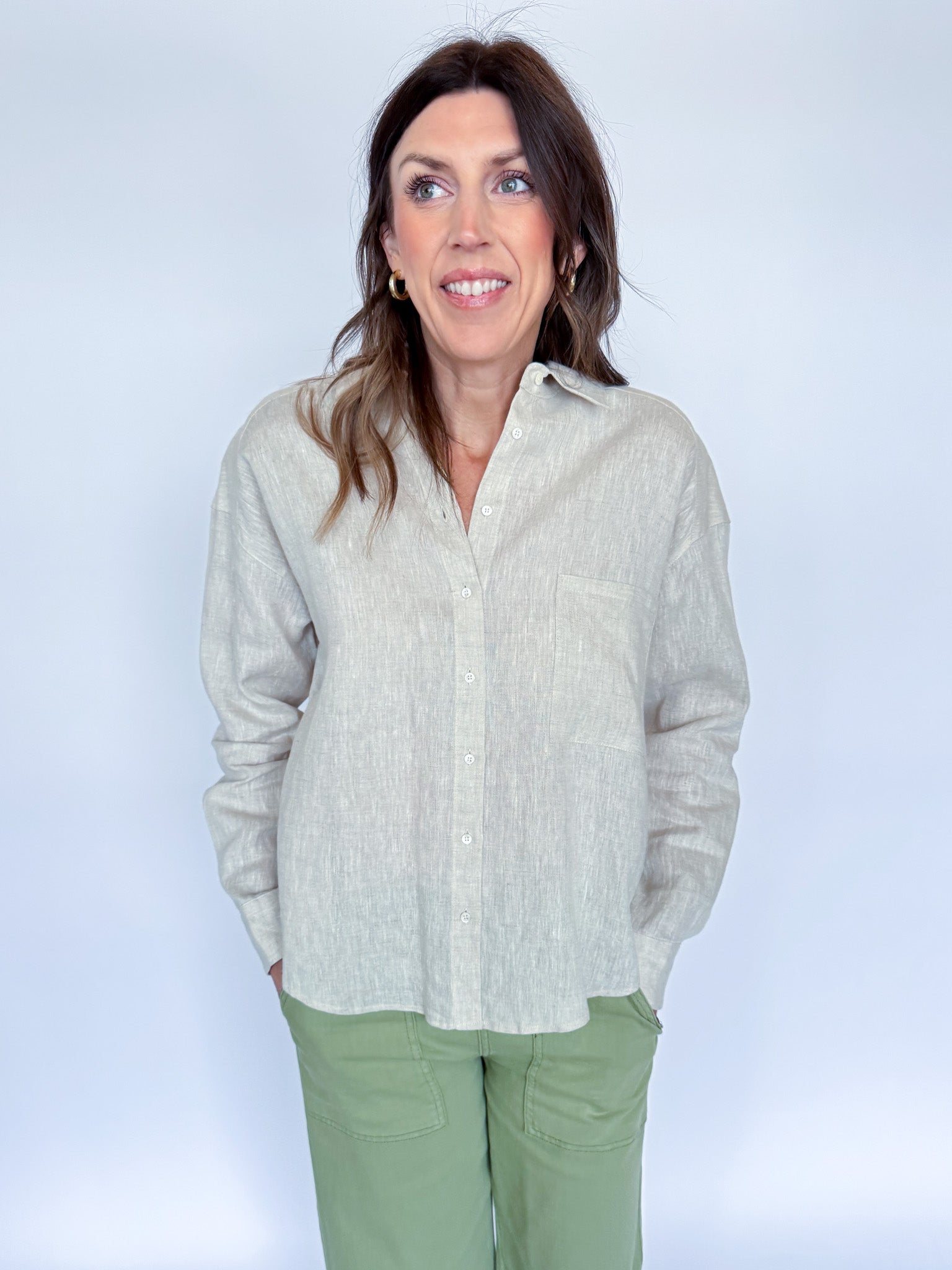 OVERSIZED LINEN SHIRT-GREIGE