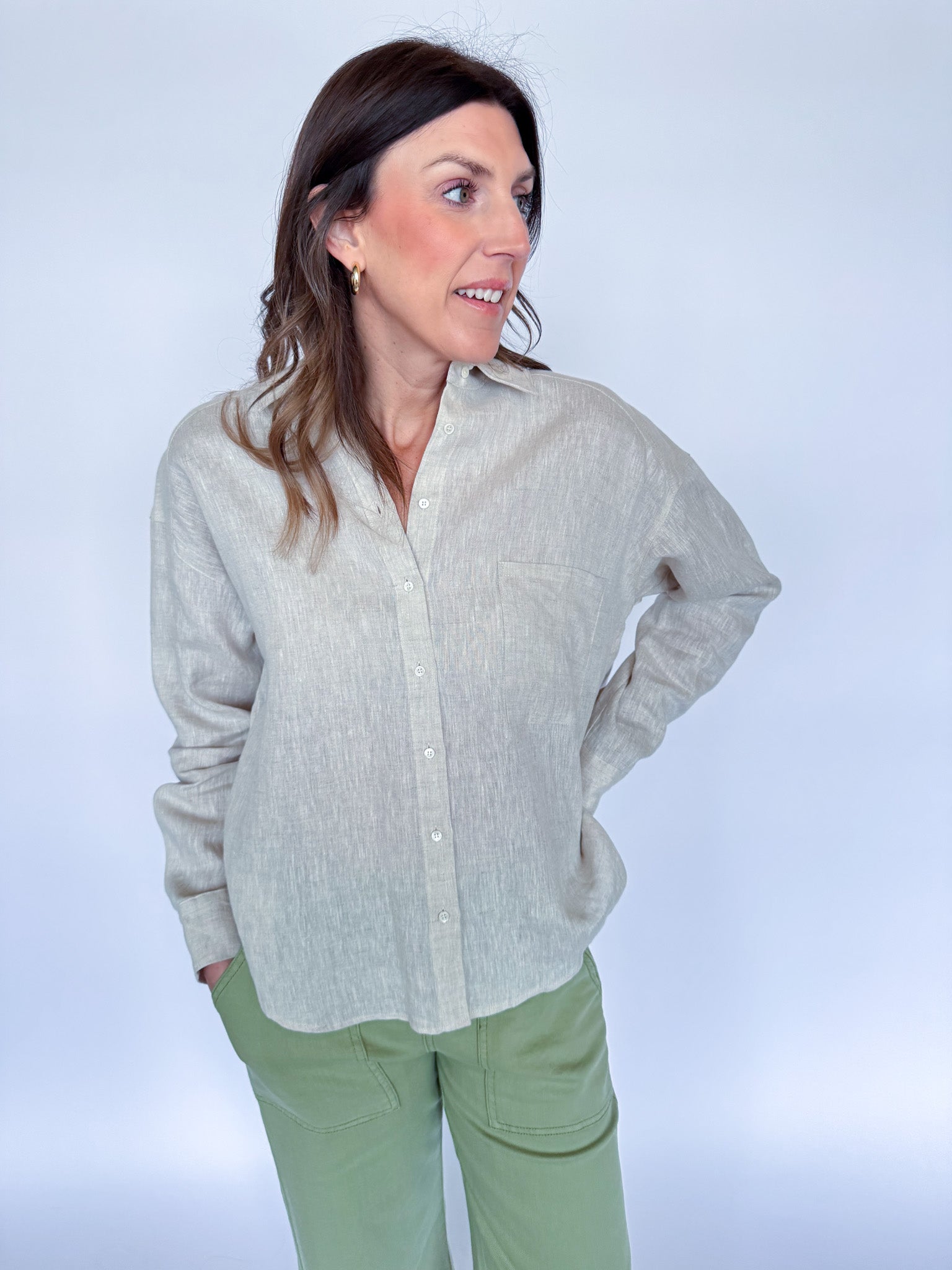 OVERSIZED LINEN SHIRT-GREIGE