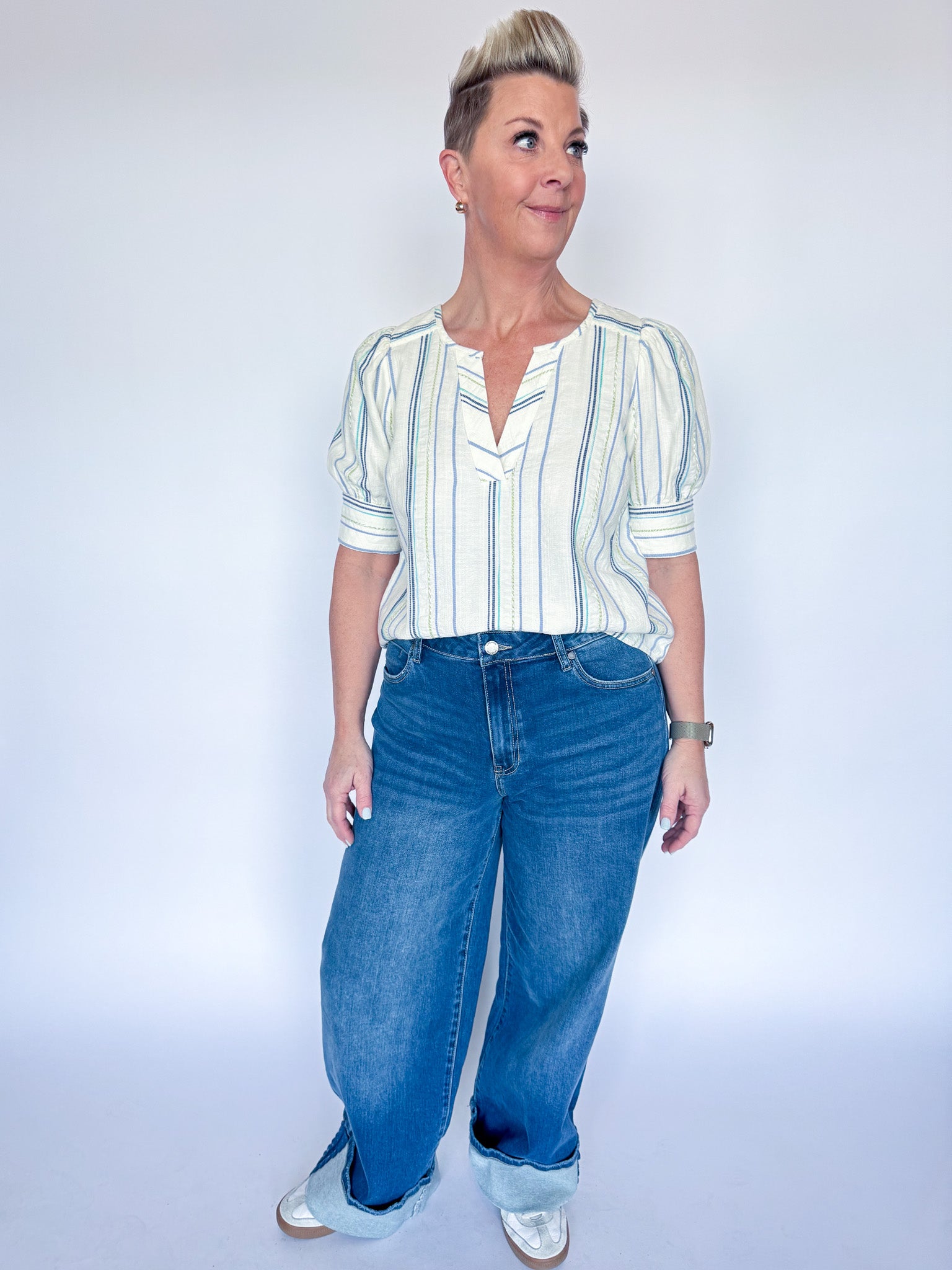 ASHLEE TOP-CREAM/BLUE MULTI