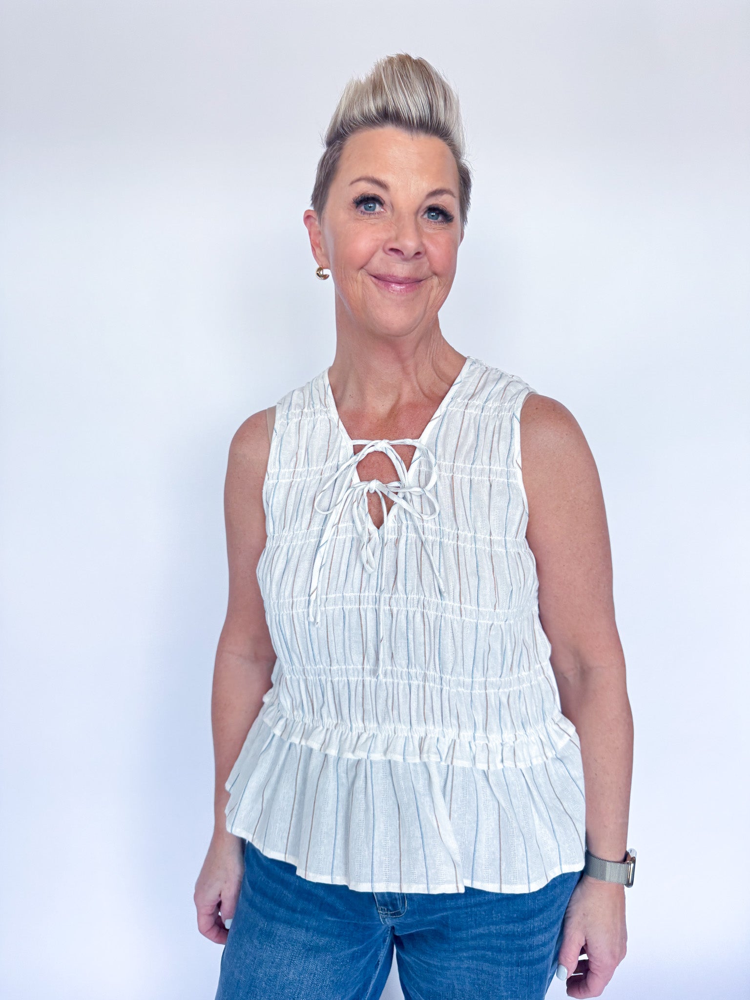 ARDON TOP-CREAM/BLUE MULTI