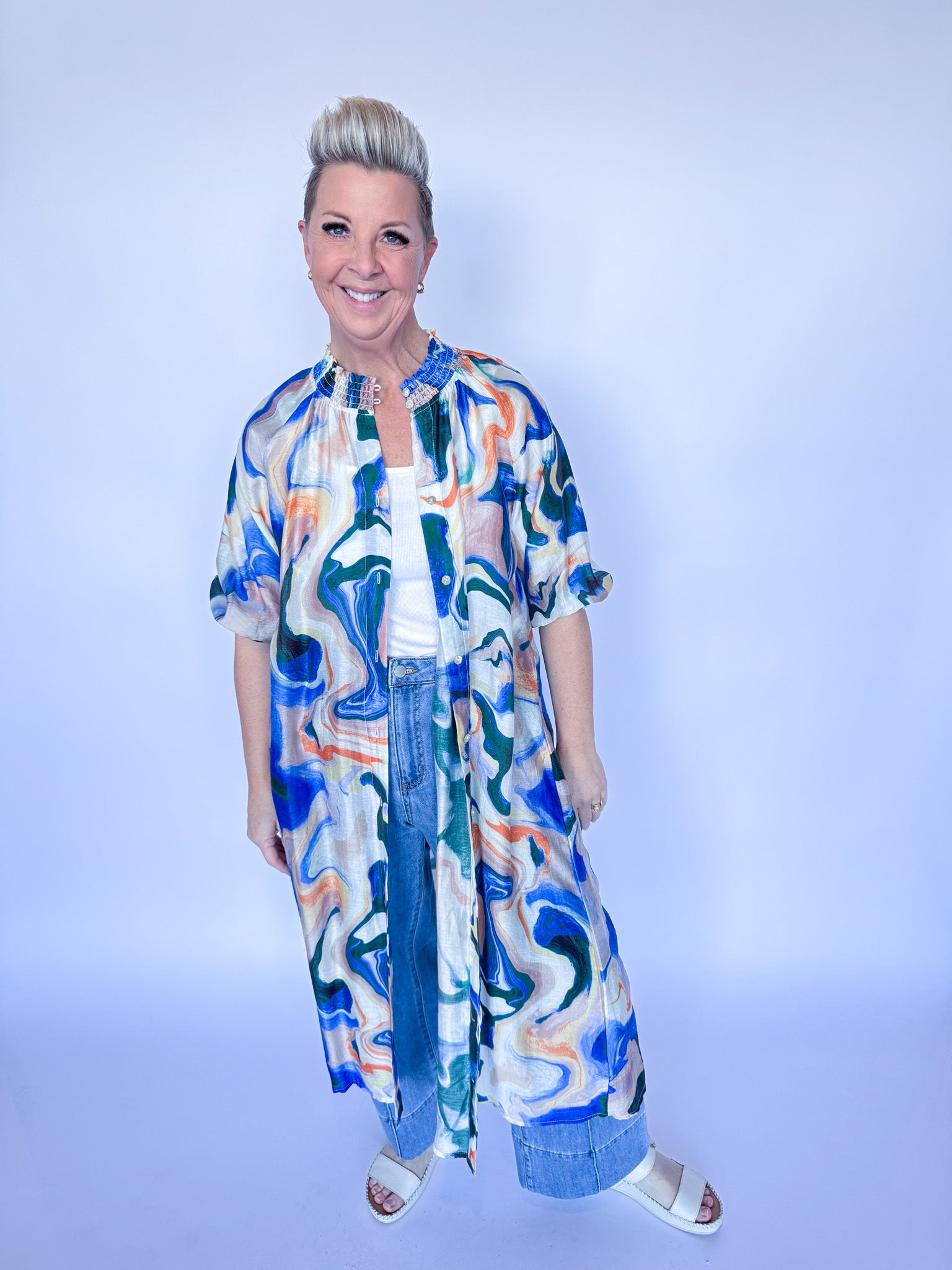 FOIL SHIRR BLISS DRESS-MARBLE