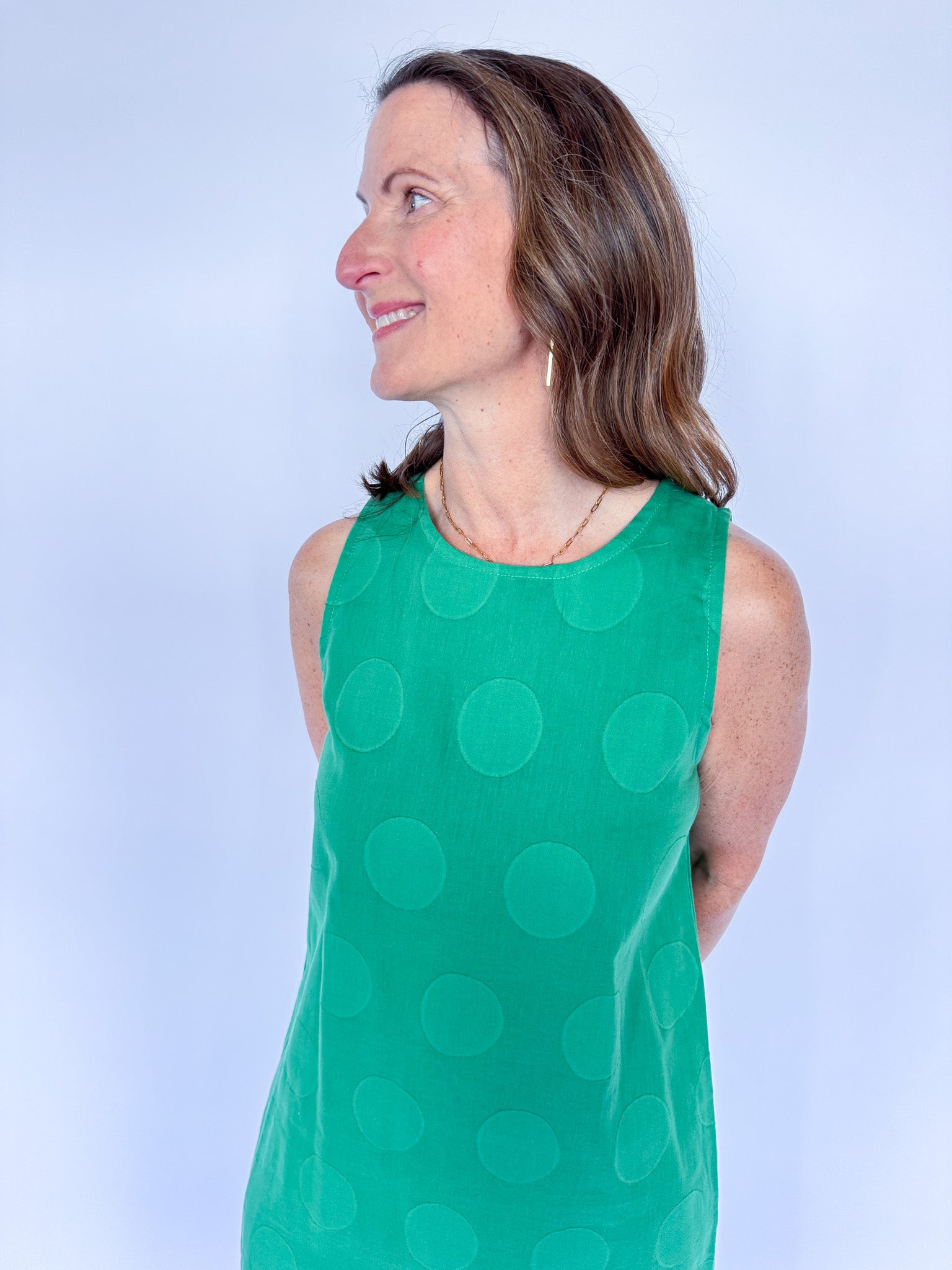 SLEEVELESS LONG DRESS W/EMBROIDERY-GREEN