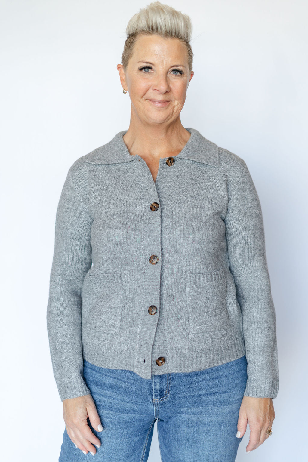 KAYLANI COLLARED CARDIGAN-GREY