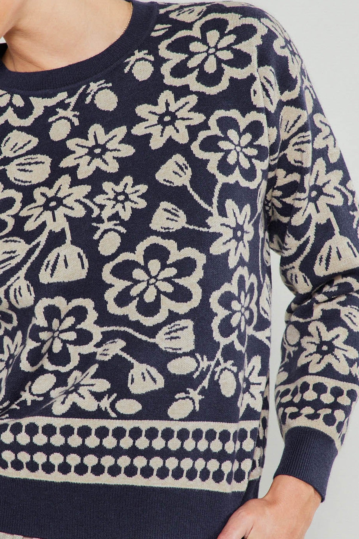 FLORAL PULL OVER L/S SWEATER-BLUE MULTI