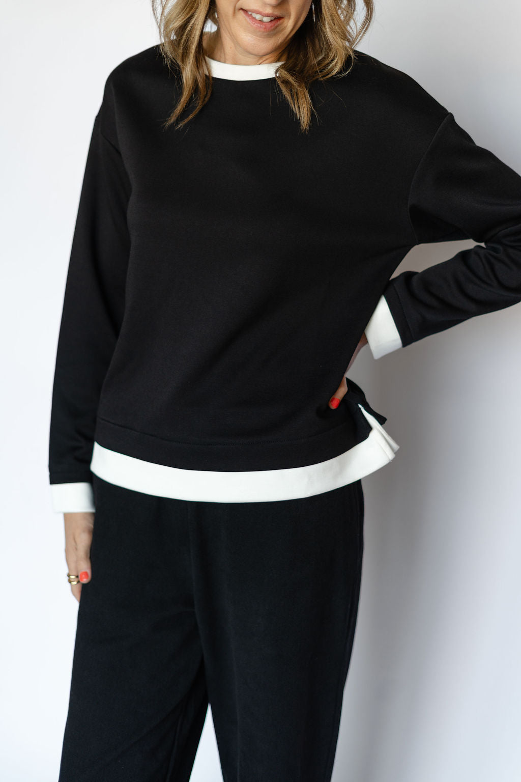 NORA L/S TOP-BLACK/IVORY