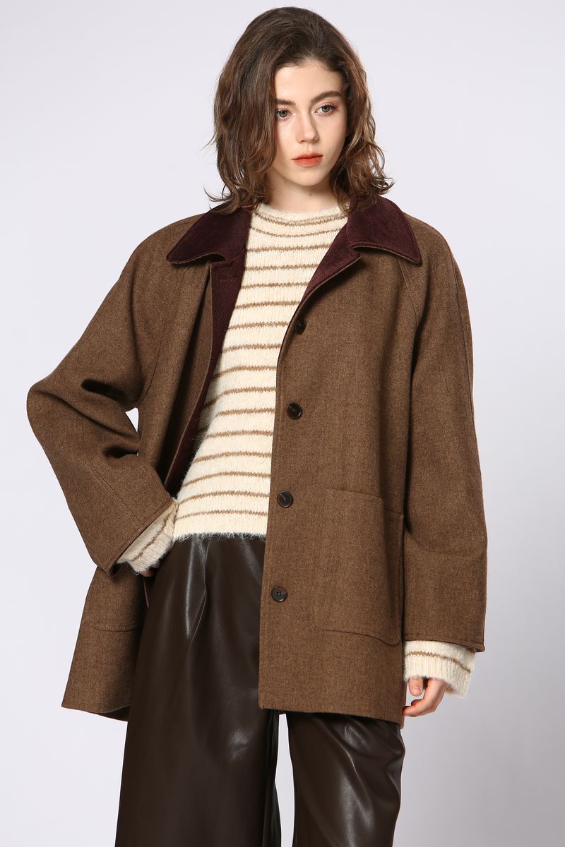 PALMER CORDUROY TRIM JACKET-BROWN