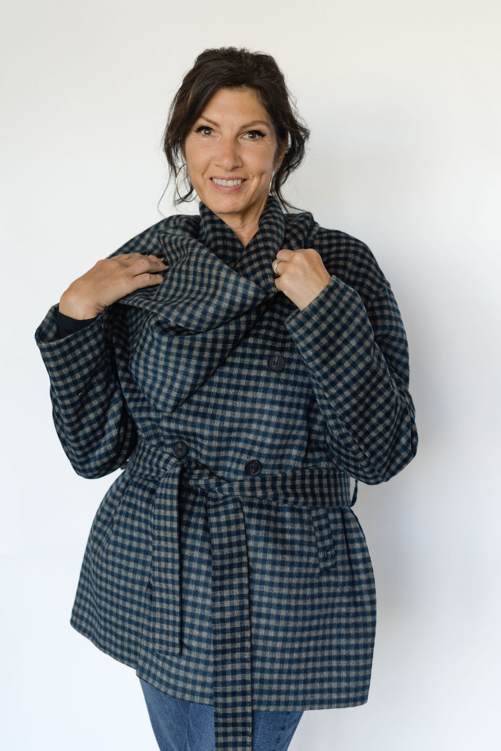 SHADOW COAT-BLUE MARINE TAUPE CHECK