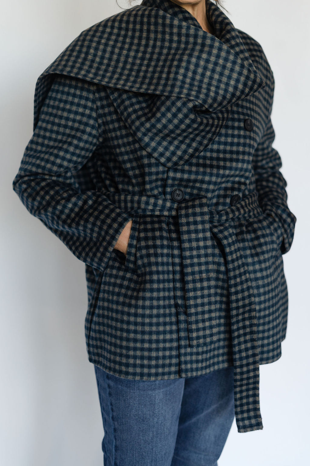 SHADOW COAT-BLUE MARINE TAUPE CHECK