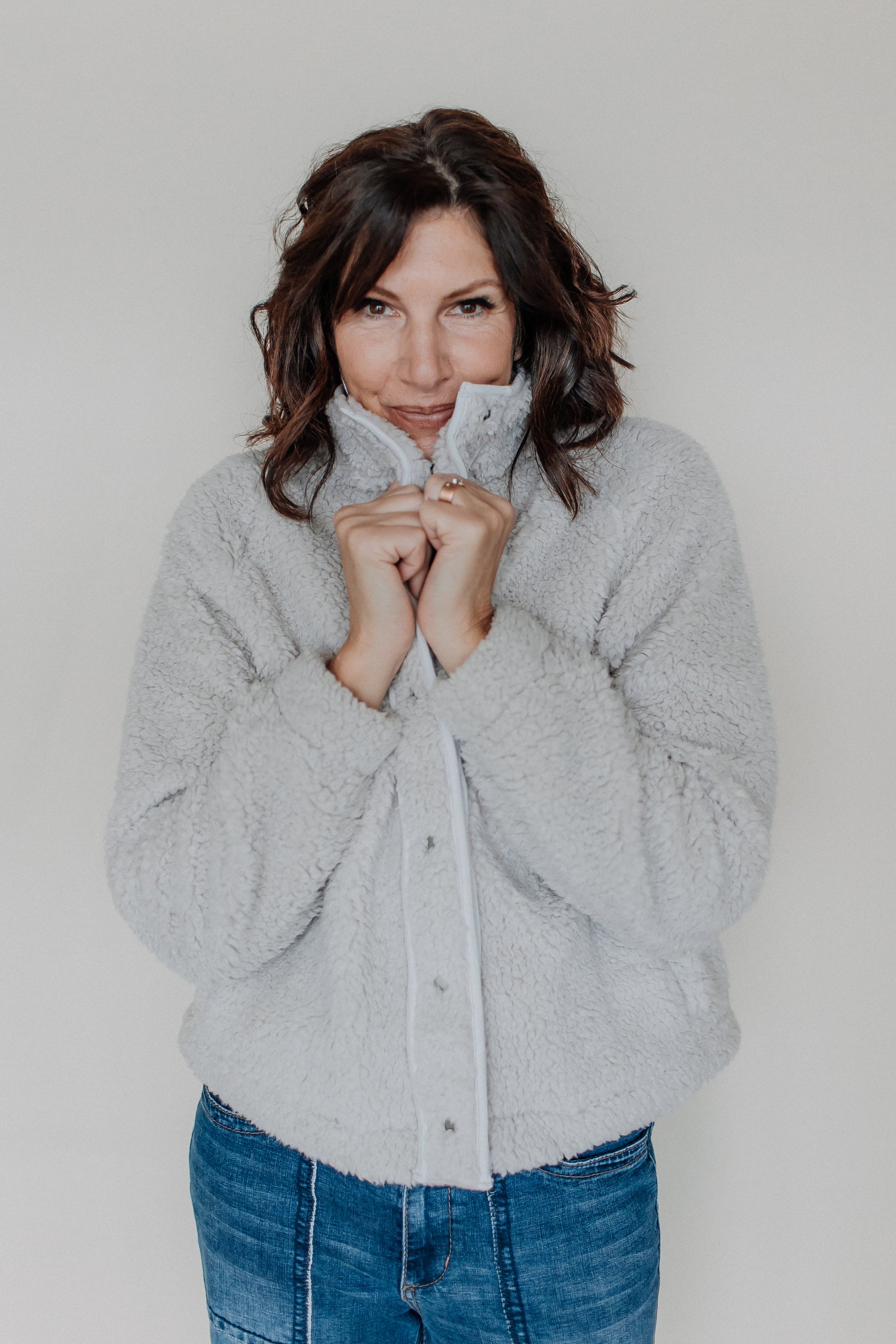 PLUSH SHERPA SNAP FRONT JACKET-OYSTER
