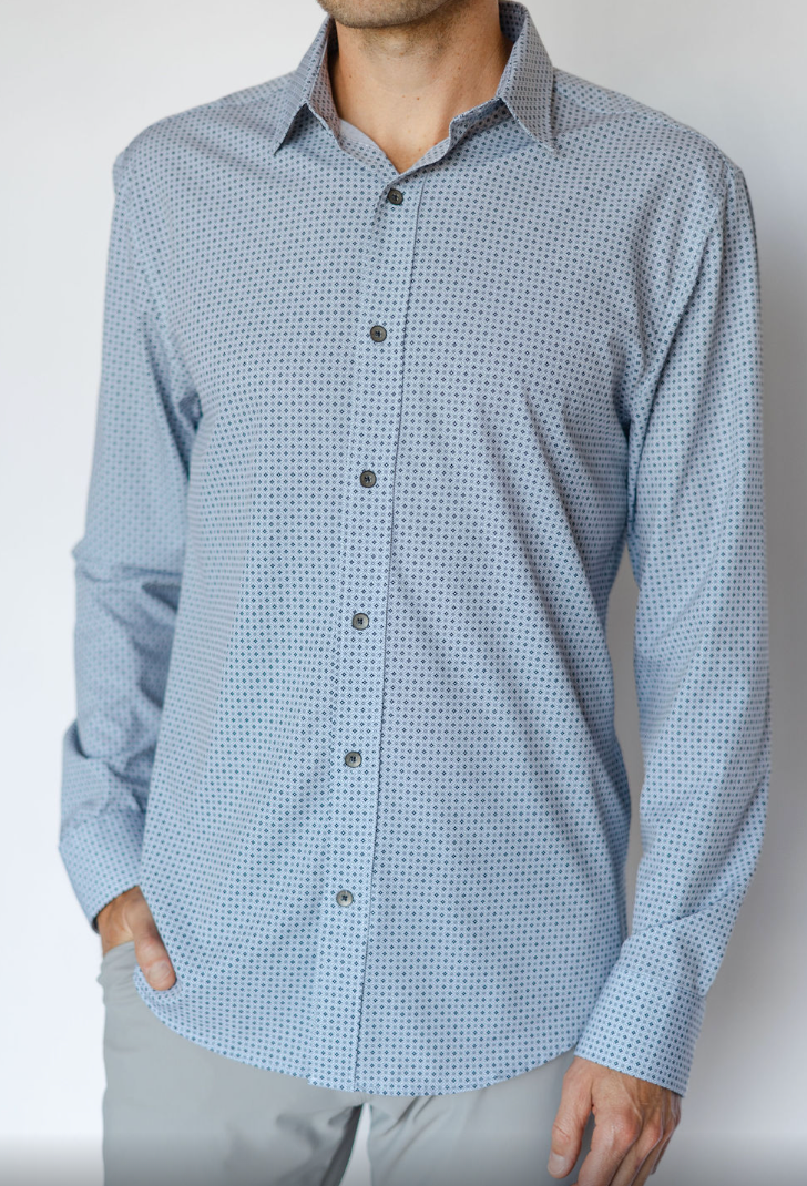 ABSTRACT DIAMOND 4 WAY STRETCH RECYCLED L/S SHIRT-WHITE/GREY