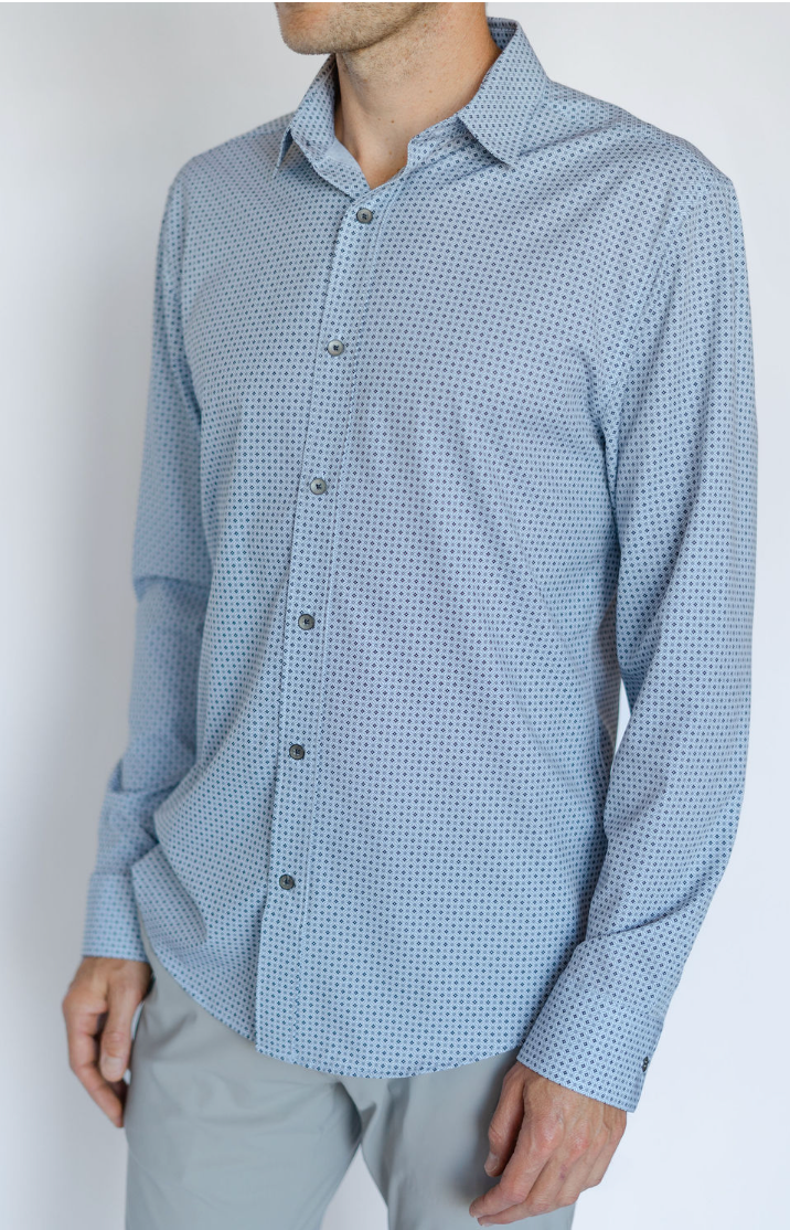 ABSTRACT DIAMOND 4 WAY STRETCH RECYCLED L/S SHIRT-WHITE/GREY