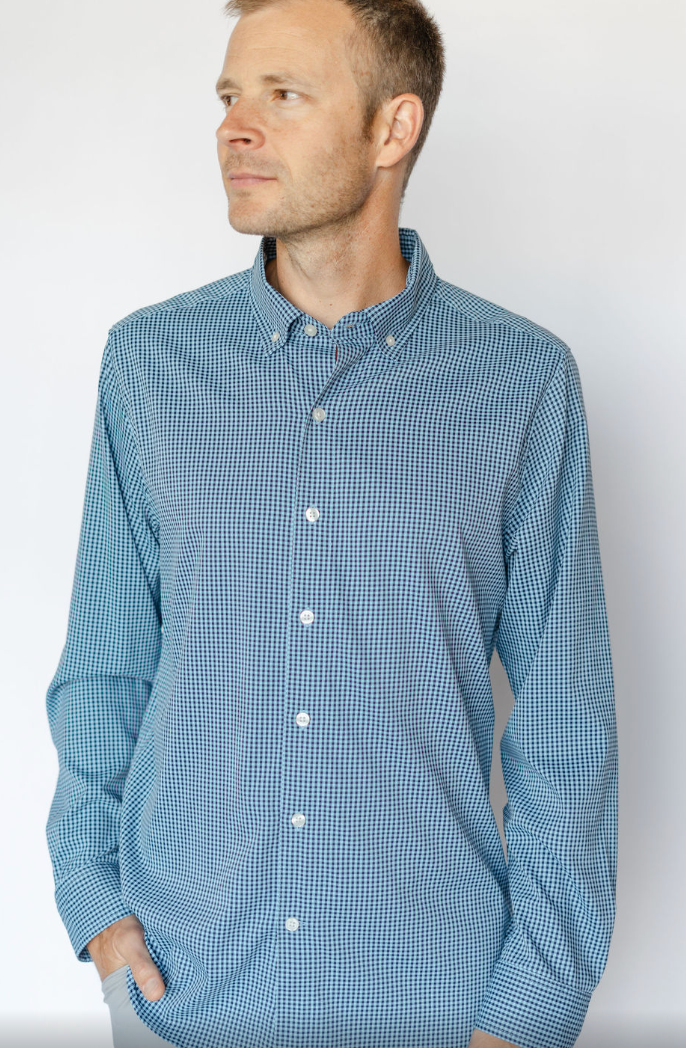 SKYLINE ECO GINGHAM L/S SHIRT-NAVY