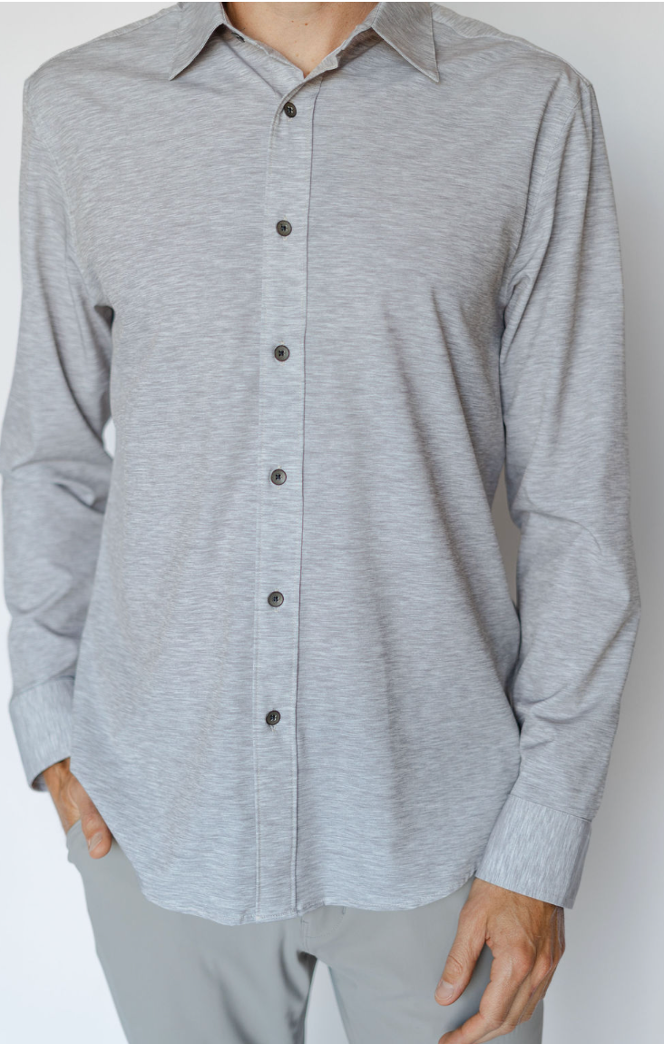 MELANGE 4 WAY STRETCH RECYCLED L/S SHIRT-GREY
