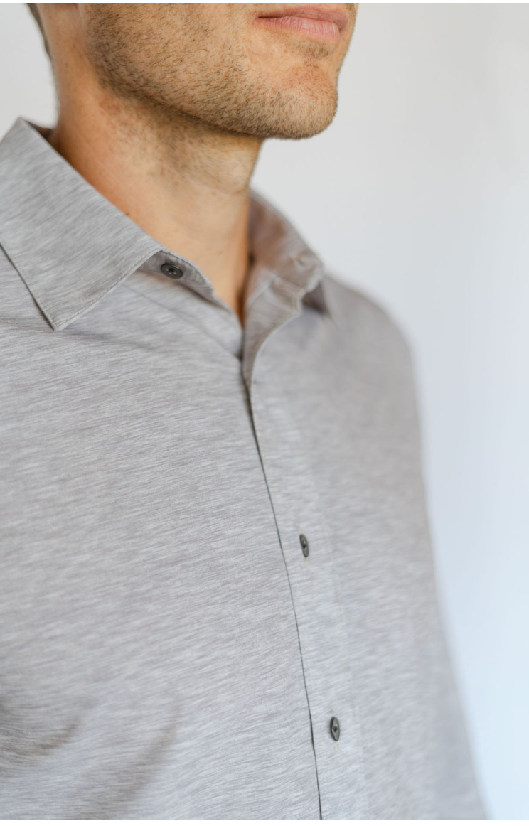 MELANGE 4 WAY STRETCH RECYCLED L/S SHIRT-GREY