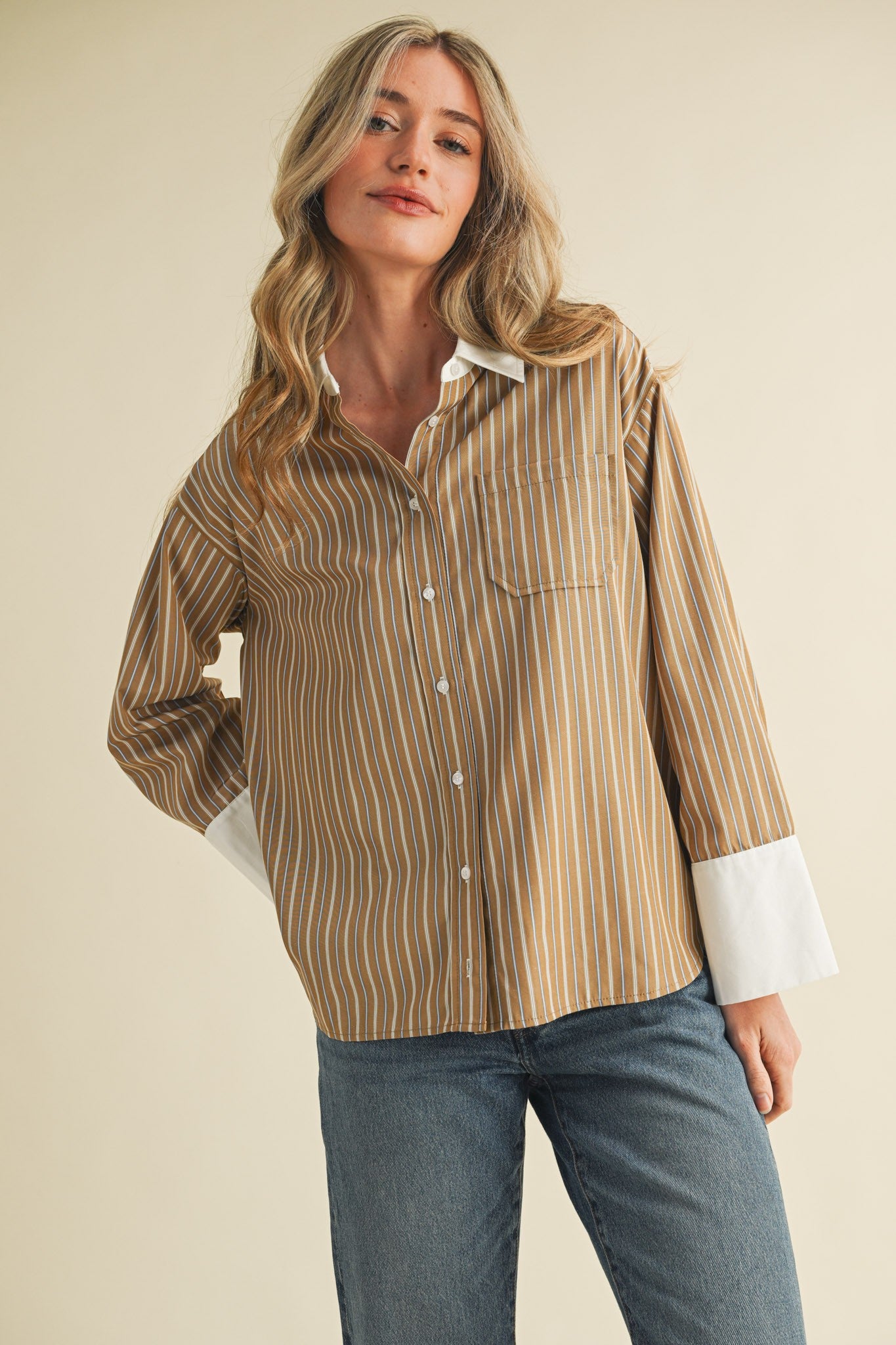 JOURNEE SHIRT-MOCHA STRIPE