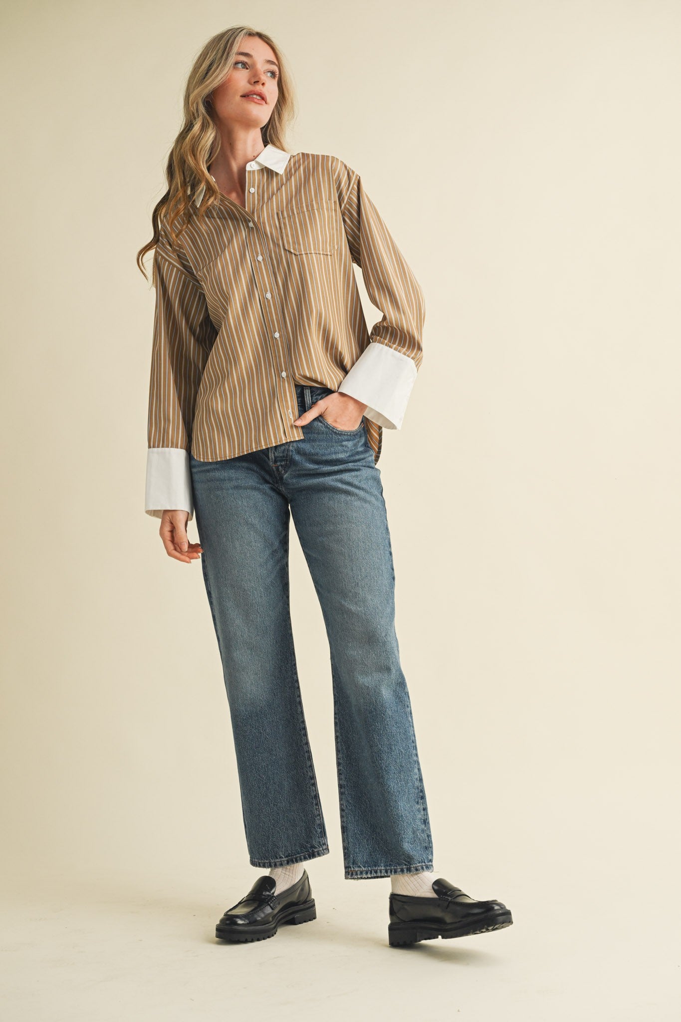 JOURNEE SHIRT-MOCHA STRIPE