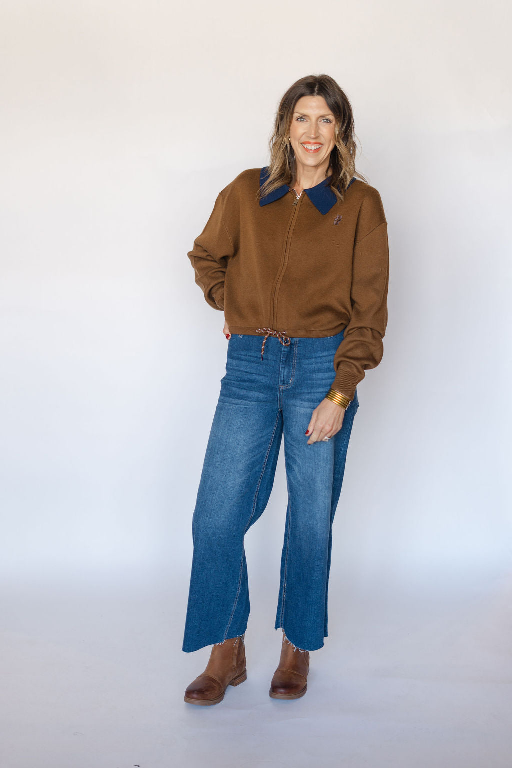 TATUM CARDIGAN-BLUE COLLAR-MARRON GLACE