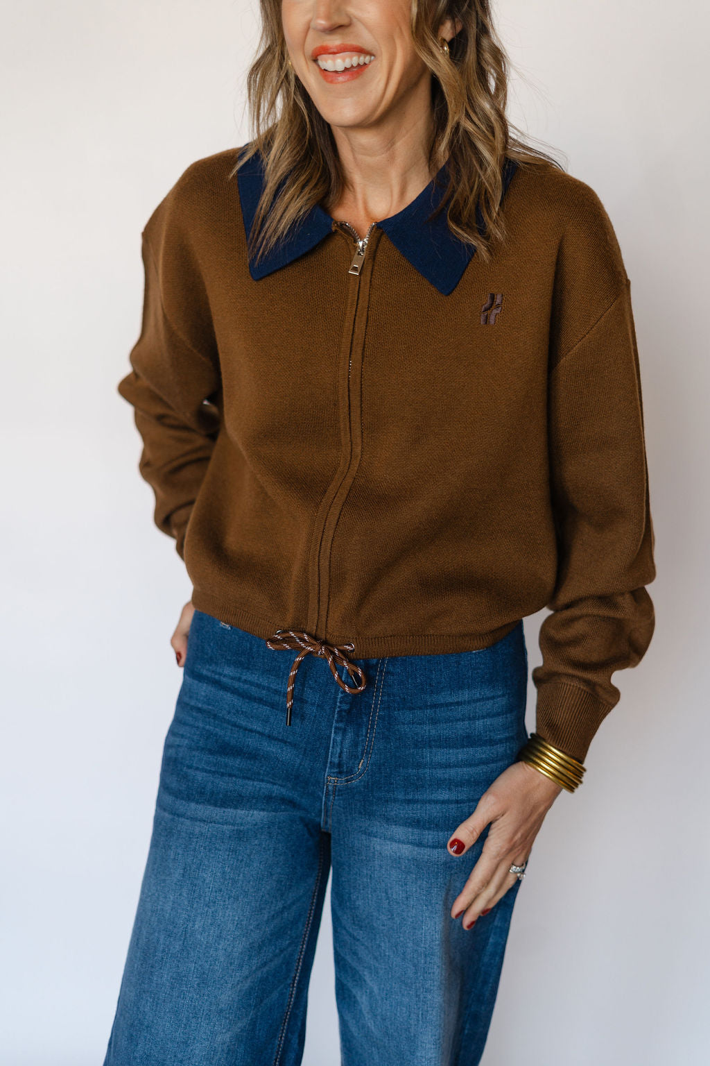 TATUM CARDIGAN-BLUE COLLAR-MARRON GLACE