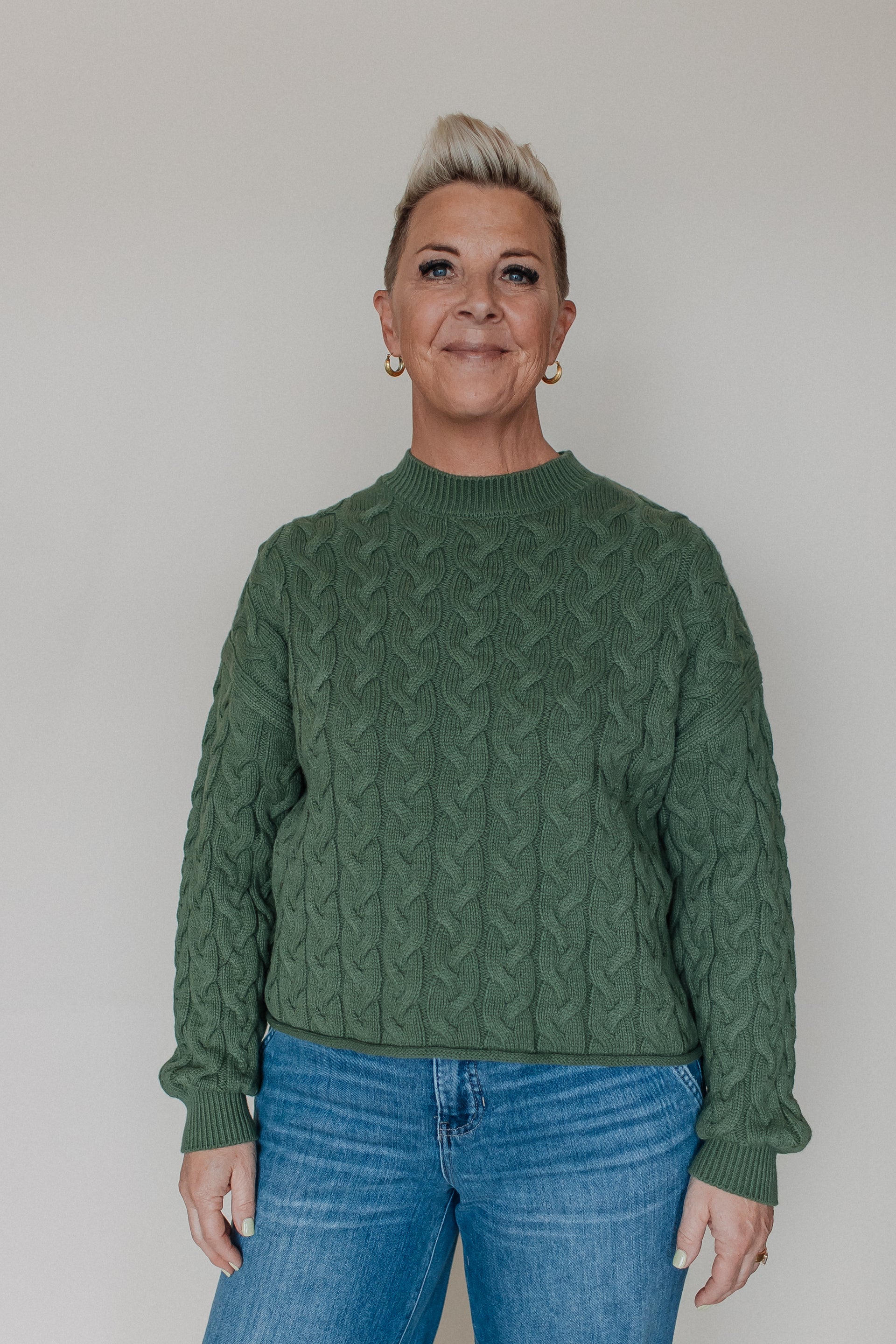 VERTICAL CABLE SWEATER-GREEN
