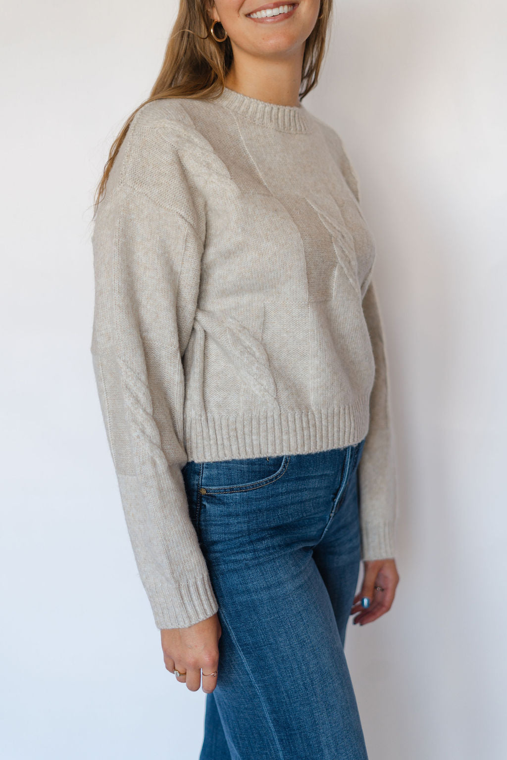 ADALYNN CABLE SWEATER-OATMEAL