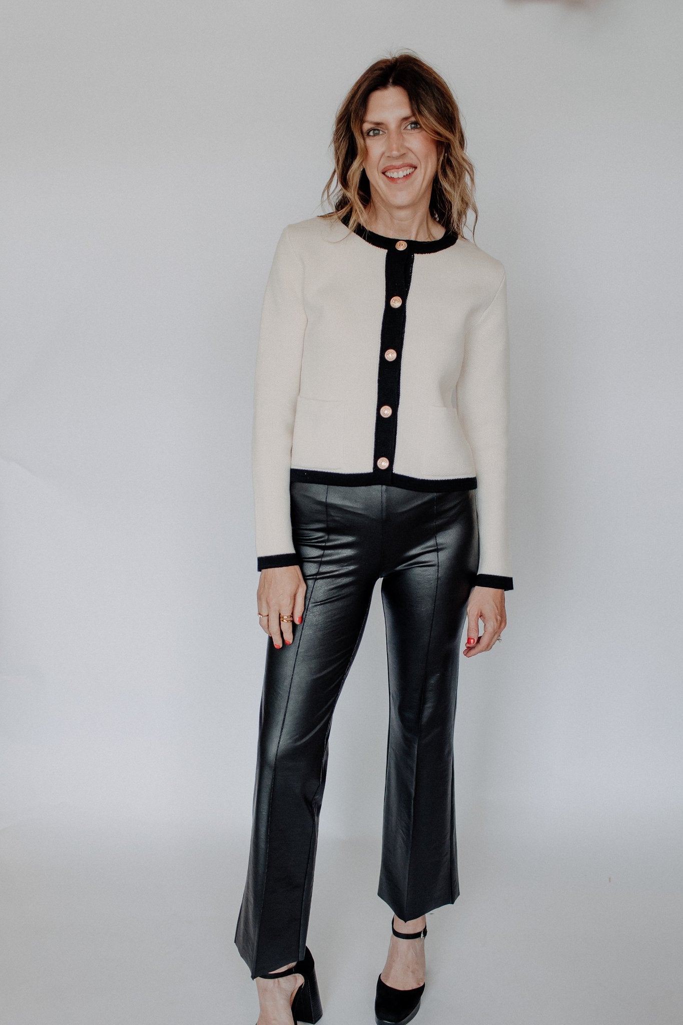 ELYSSE FOILED VEGAN LEATHER PANT-BLACK