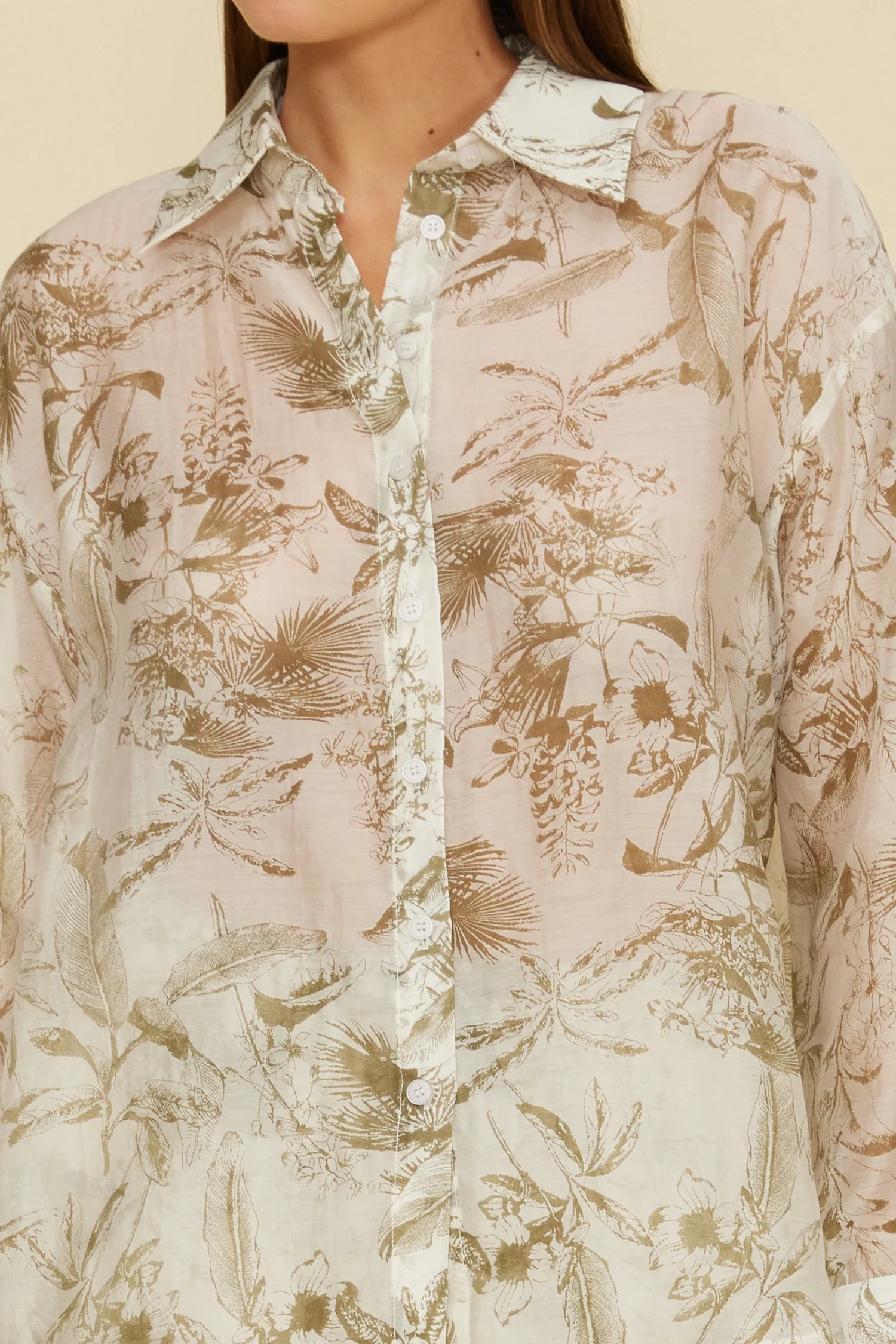 CERA BUTTON DOWN SHIRT-IVORY OLIVE